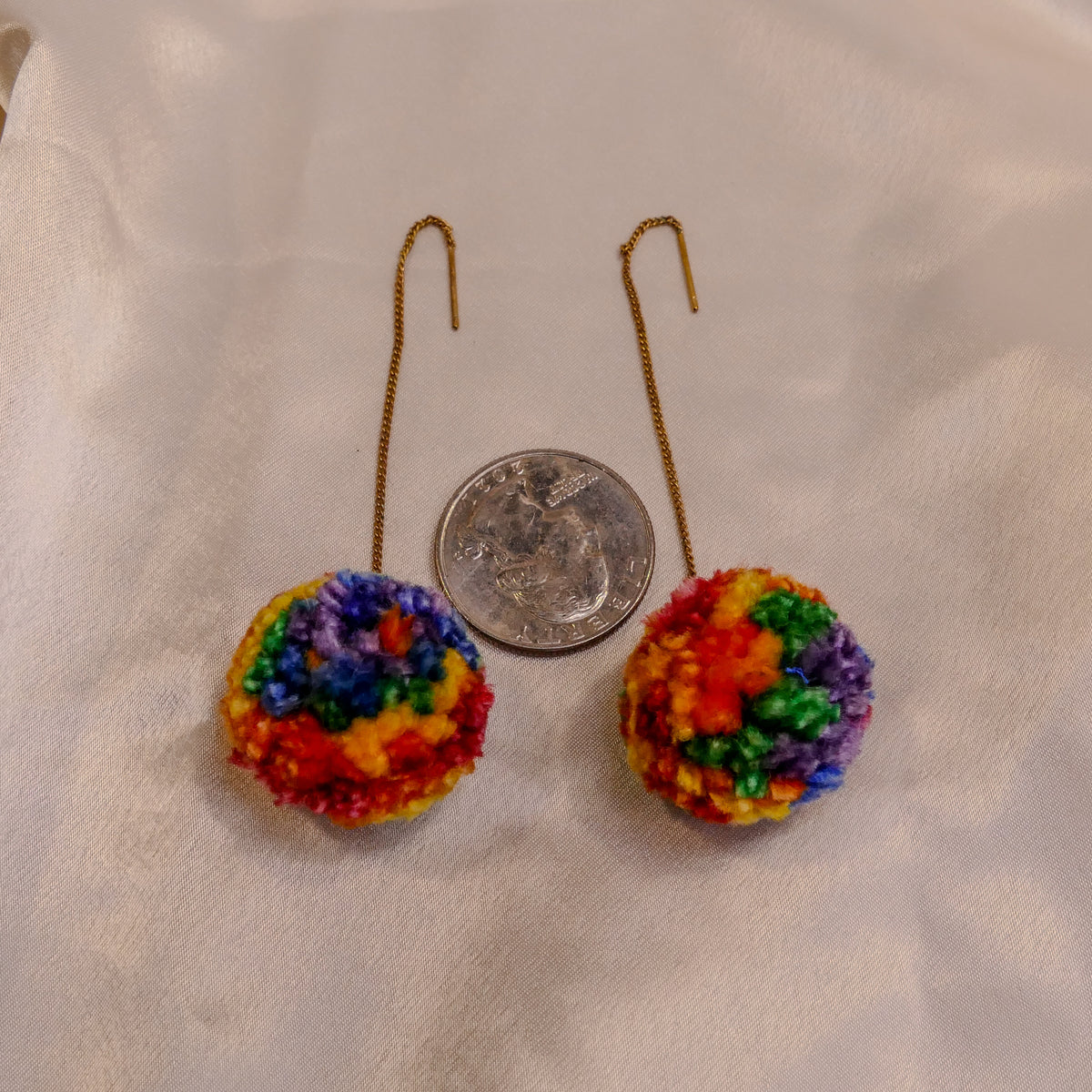 Rainbow Pompom Threader Earrings