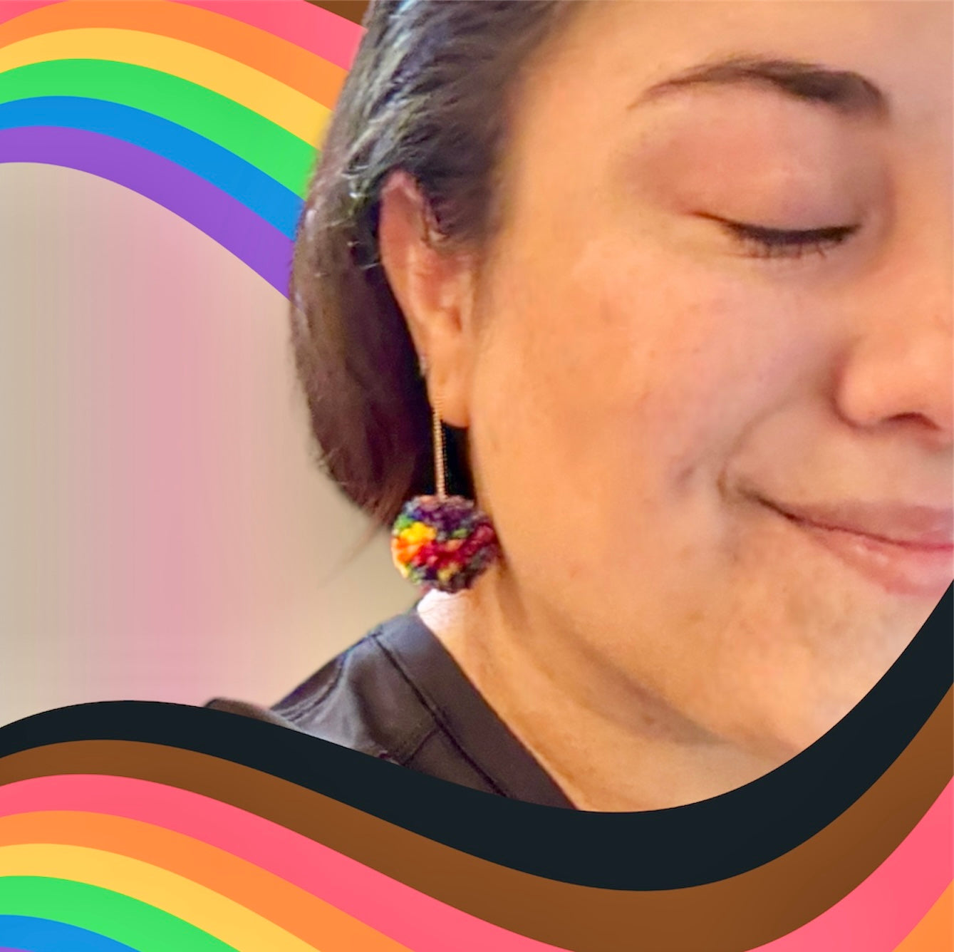 Rainbow Pompom Threader Earrings